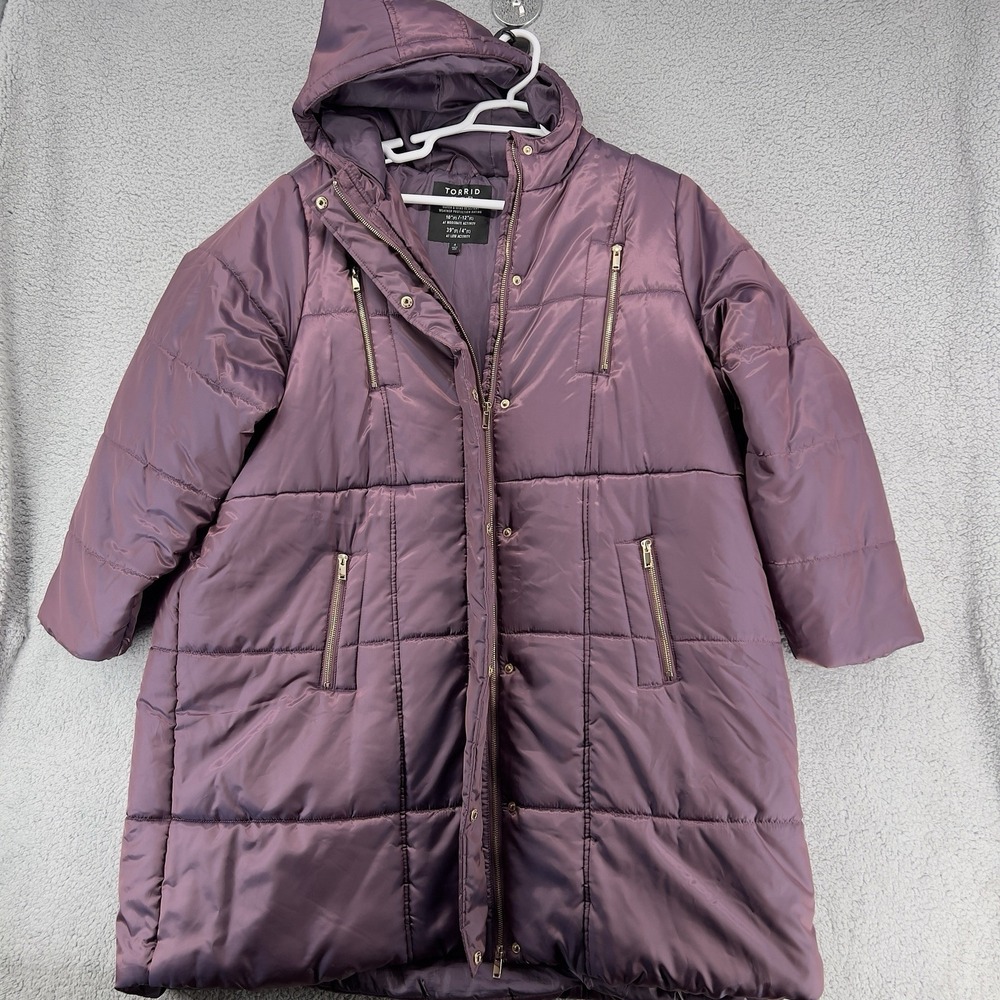Torrid Puffer Jacket Feel The Fit Women 4 Purple Water Resistant Hooded Quilted